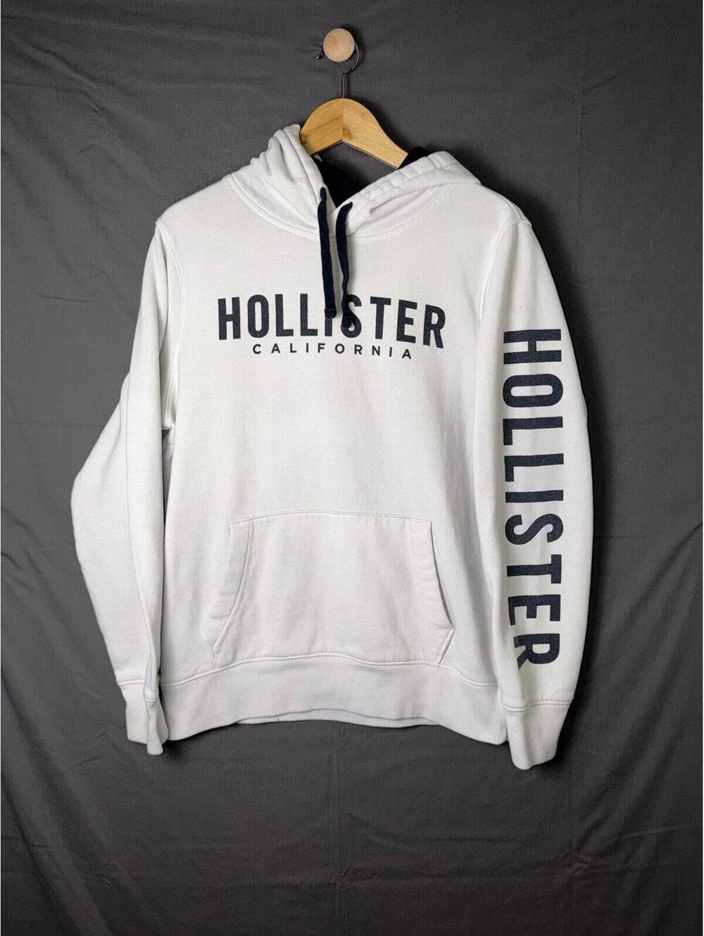 Hollister California Hoodie Men’s M White Logo Graphic Pullover Sweatsh